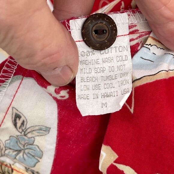 Hilo Haiti Red The Hawaiian Original Short Sleeve Button-Up Shirt Size Medium - Picture 5 of 7